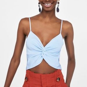 Zara light blue knotted top